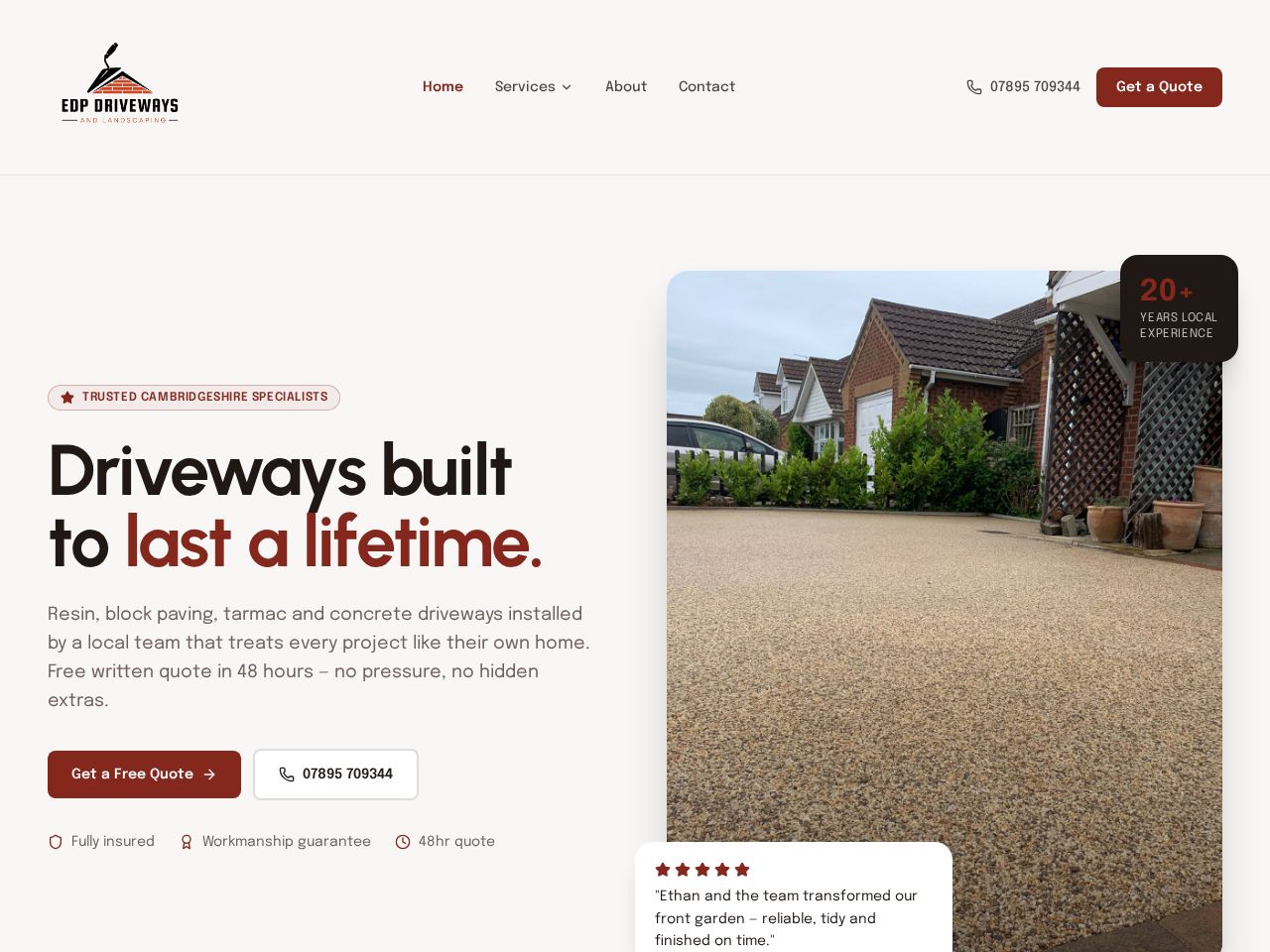 EDP Driveways website homepage